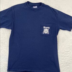 Vintage Navy Graphic Hanes Blue T-Shirt size Large